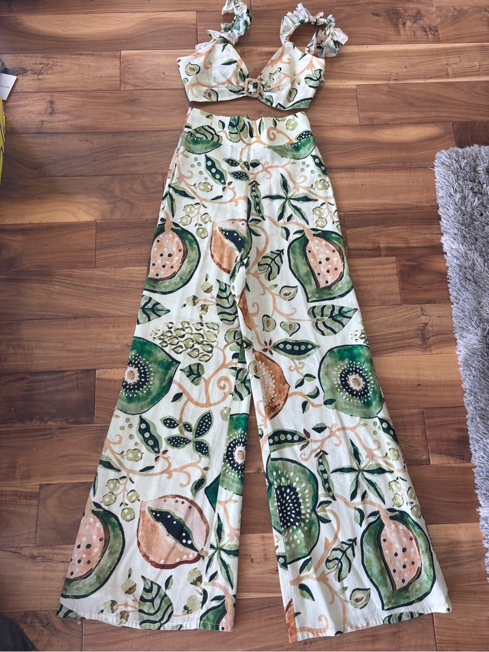 Alexis Green & Peach Botanical Wide-Leg Pants